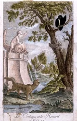 Der Rabe und der Fuchs, Illustration nach der Fabel von Jean de la Fontaine (1621-95), 1776